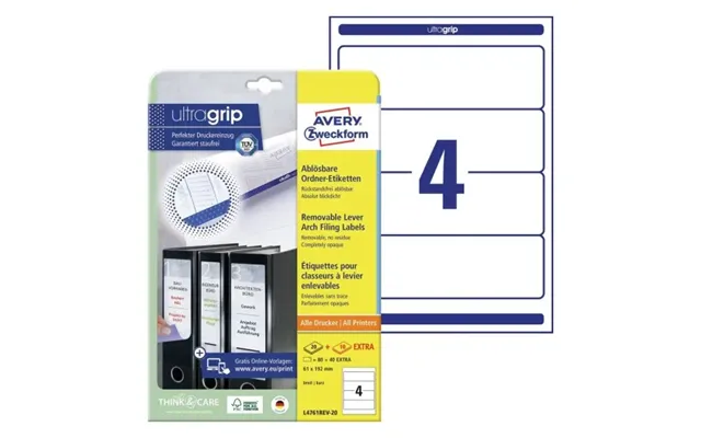 Etiketter Avery 192x61 Mm Hvid Til Rygindstik I Ringind - 30 Ark X 4 Stk