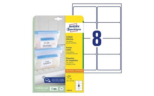 Etiketter Avery 99,1 X 67,7 Mm, A4, Hvid - Dybfrostetiketter Til Mærkning Af Frostvarer