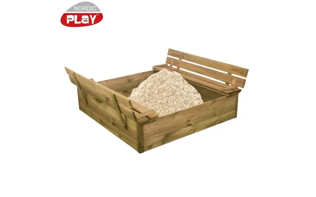 Sandkasse 120 X 120 Cm Med Vippelåg Og Bænk Og 240 Kg Sand Nordic Play 805-733