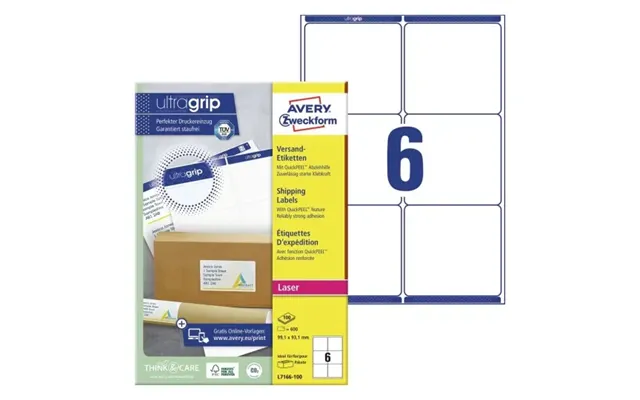 Shippingetiket Avery Zweckform Quickpeel 99,1x93,1 Mm Hvid - 100 Ark X 6 Stk
