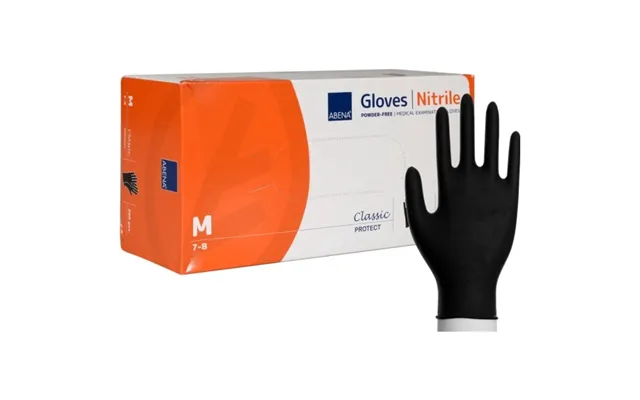 Undersøgelseshandske, Abena Classic Protect, M, Sort, Nitril, Pudderfri - 200 Stk