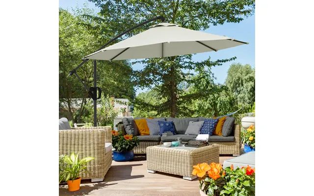 Fritstående Terrasseparasol Ø293 X 260hcm Med Håndsving Og Krydsfod - Vipbar