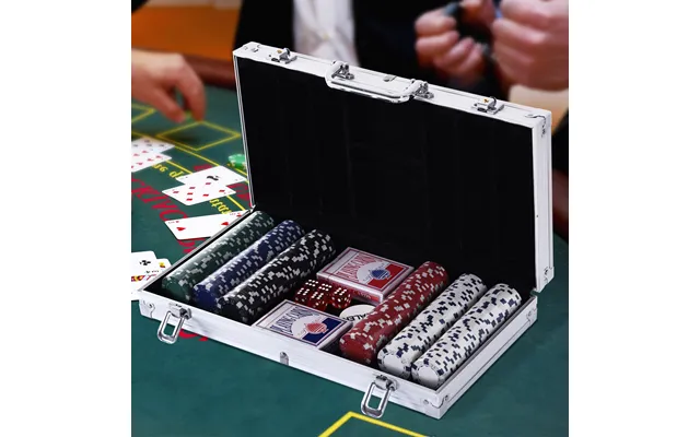 Pokerkassesæt Med 300 Chips - 2 Sæt Kort Og 5 Terninger I Et Aluminiumskasse