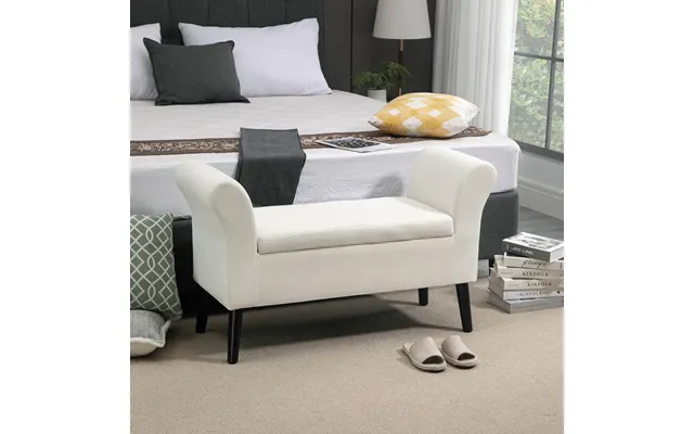 Polstret Bænk Med Opbevaringsplads Sengebænk Med Armlæn Til Entre Soveværelse Fløjl Polyester 111,5 X 41 X 65 Cm Cremehv