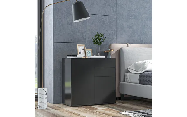 Skænk Sort Opbevaringsskab Med 2 Skuffer & 2 Døre Anti-tip Til Stue Soveværelse 117x36x74cm