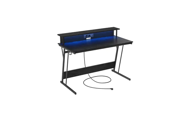 Gamerbord Med Skærmstativ, Led-lys Og Strøm - Sort 120x60x76