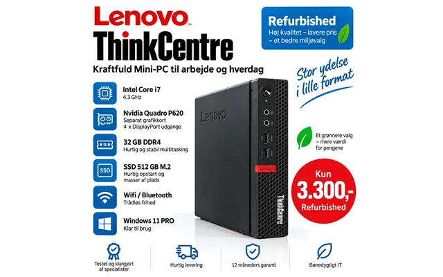 Lenovo Thinkcentre Mini Pc I7 4.3 Ghz 32gb Ram - 512gb Ssd Og Quadro P620