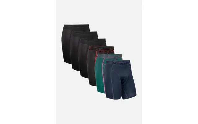 Danish Endurance Sport Lange Boxershorts - 6-pak Sort Sort Rød Grøn Lilla Blå