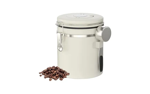 Lufttæt Kaffedåse I Rustfrit Stål Med Ske - Hvid