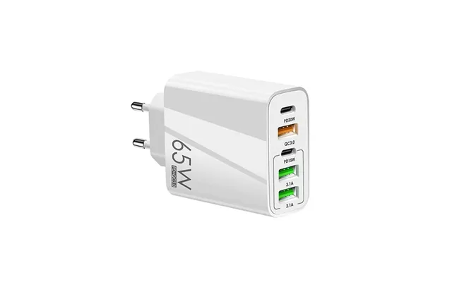 65w Usb-c Pd Vægoplader Qc 3.0 Multiport - Hvid product image