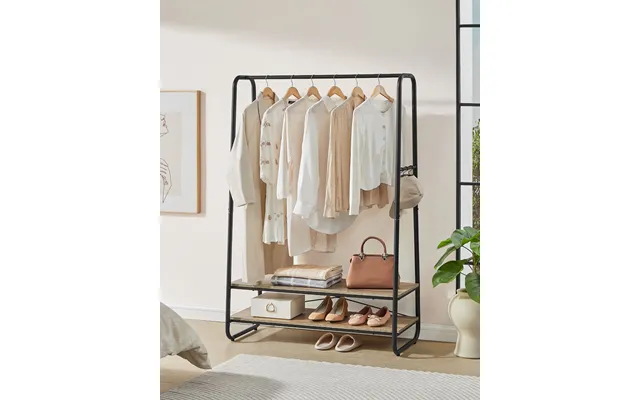 Garderobestativ Med 2 Skohylder Og Bøjlestang 100 Cm Hvid Sort Og Eg product image