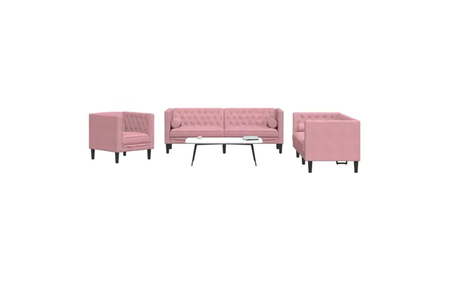 3-personers Chesterfield-sofasæt Med Puder Fløjl Pink