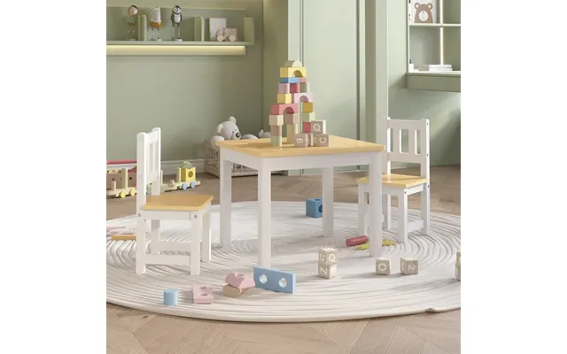 Bord- Og Stolesæt Til Børn 3 Dele Mdf Hvid Og Beige