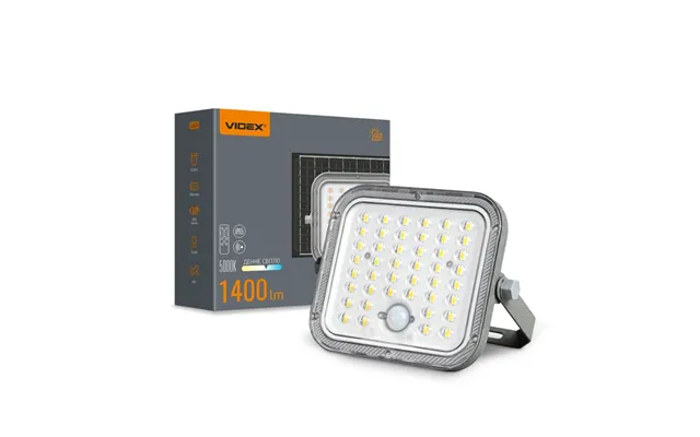 20w Led Solcelle Projektør Med Sensor - 1400lm, Ip65, 5000k, Grå, Udendørs