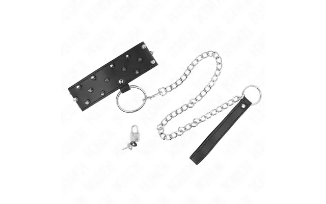 Kink Collar & Gag Kink - Necklace With Leash 65 Cm With Silver Studs Model 5 Adjustable 36-43 Cm X 5 Cm