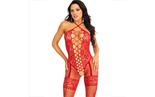 Leg Avenue Bodystockings Leg Avenue - Bodystocking Neck Halter Red Hearts Red
