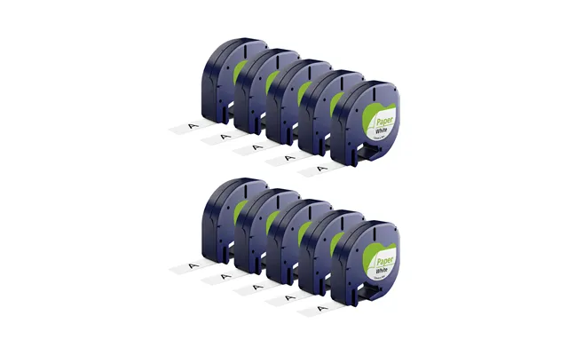 Rabatpakke - 10 Stk Dymo 91200 91220 Sort På Hvid Papir Tape Kompatibel 12 Mm X 4 M