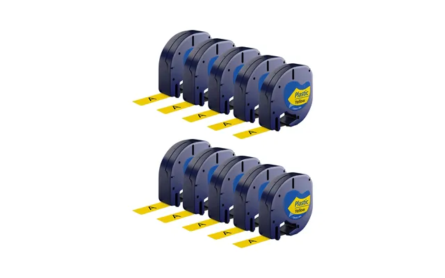 Rabatpakke - 10 Stk Dymo 91202 91222 Sort På Gul Tape Kompatibel 12 Mm X 4 M
