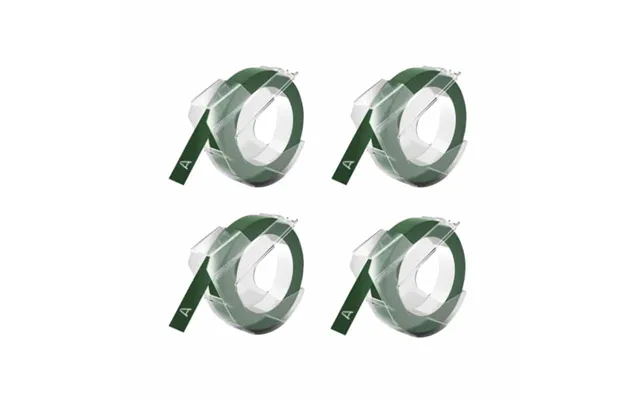 Rabatpakke - 4 Stk Dymo 3d Hvid På Grøn Tape Kompatibel 9 Mm X 3 M