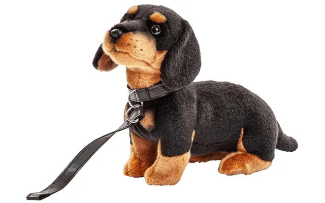 Gravhund Med Halsbånd Og Snor 27 Cm Længde Blød Krammebamse