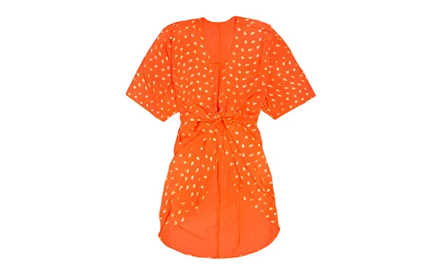 Kimono I Blodappelsin Farve Breeze Med Fjerprint I Guld - Onesize