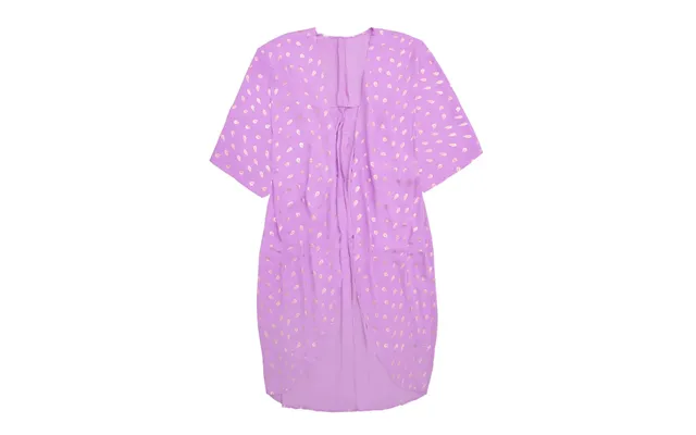 Lilla Kimono Breeze Med Fjerprint I Guld - One Size