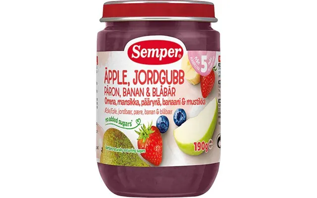 Frugtpure M Jordbær,æble,pære,banan & Blåbær 5 Mdr