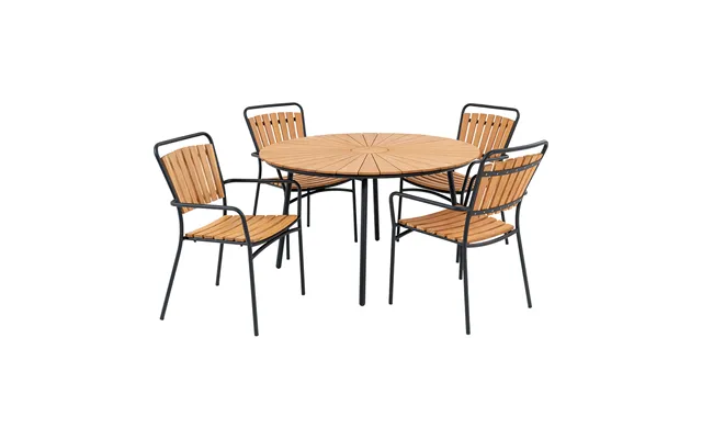 Cleveland Havesæt Spisebord Ø130cm Natur - Sort Og 4 Cleveland Stole Natur product image