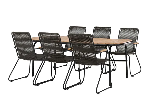Holmbeck Havesæt Bord 90x200cm Natur - 6 Stole Bois Sort