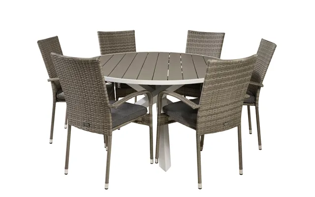 Parma Havesæt Bord Ø140cm Og 6 Stole Anna Grå