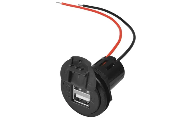 12 24v Til 5v Usb Udtag - 2 X Usb A, 5a Rund, M. Kappe