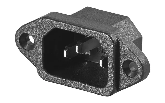 Apparatfatning - 3pol C14 Han, Sort 4,8mm Spadestik