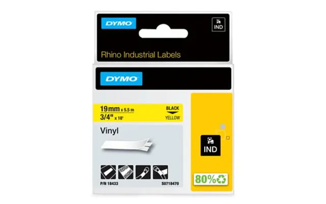 Dymo Rhino Industri Tape Vinyl Sort På Gul 19mmx5,5m
