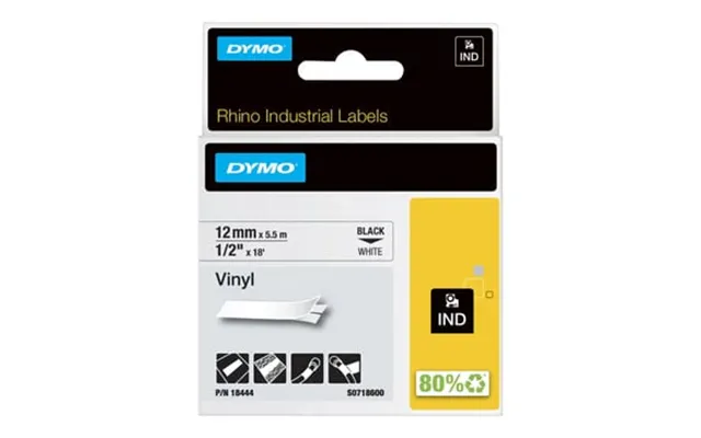 Dymo Rhino Industri Tape Vinyl Sort På Hvid 12mmx5,5m
