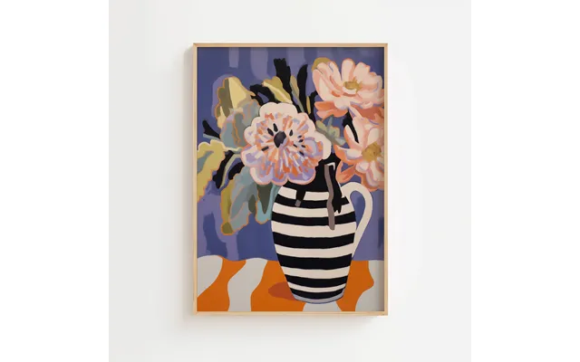 Blomster I Stribet Kande Ellens Postershop - 21 X 29,7 Cm