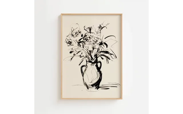 Blomsterstudie I Schwarzer Blæk - Elegant Illustrationsposter Med Kunstnerisk Skitseudtryk