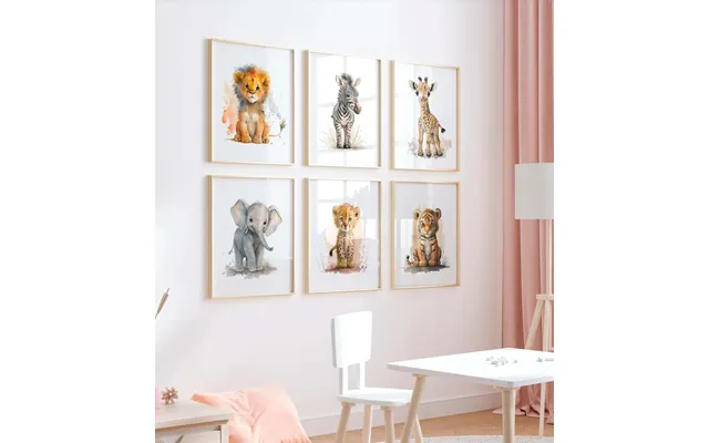 Postervæg Af Børneposterer Med Dyr 6 Stk. 50 X 70 Cm Ellens Postershop