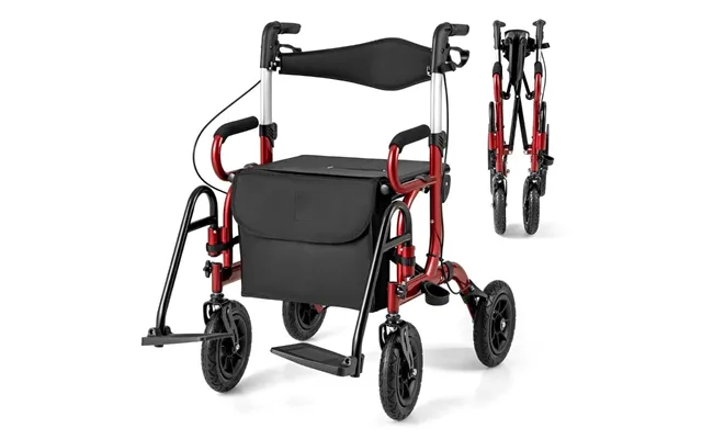 2-i-1 Let Foldbar Rollator Og Kørestol Med Luftdæk