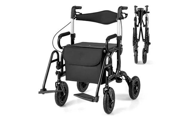 2-i-1 Rollator Og Kørestol - Foldbar Med Luftdæk