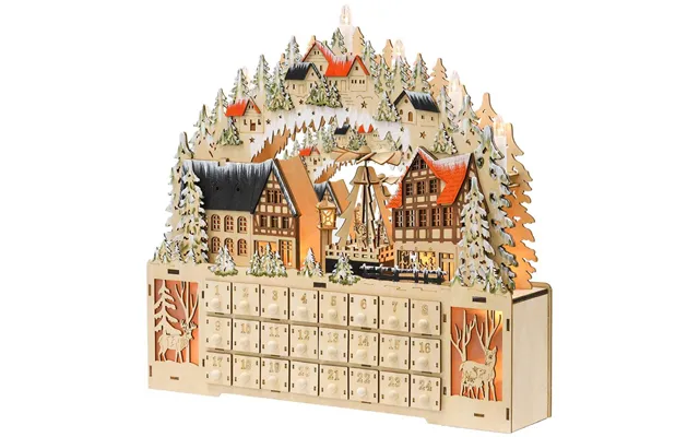 Adventskalender Til Opfyldning Af 24 Skufferum Julekalender Med Led-lys Adventskalenderboks Julepynt Diy Mdf Naturtræ 45
