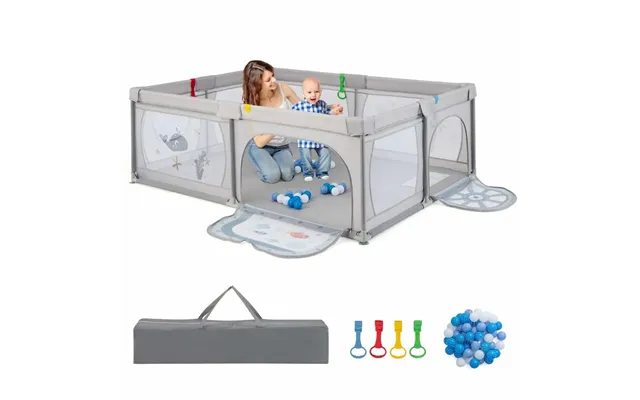 Babykravlegård Med 50 Bolde & 2 Døre & Åndbart Mesh & Lynlås Grå Fisk