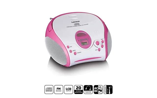Boombox Med Cd-afspiller Fm-radio Og Klistermærker Pink