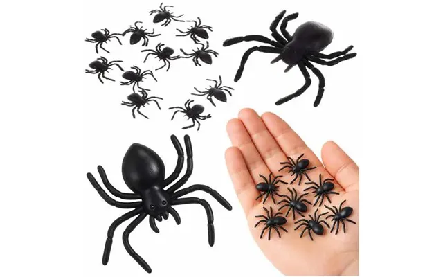 Halloween Plastik Edderkopper - Sæt Med 10