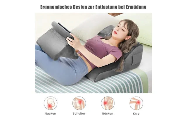 Kilepudesæt Ergonomisk Rygpude Med Sidelommer Og Vaskbar Betræksstøttepude Til Nakke 47,5 X 23,5 X 54 Cm Grå