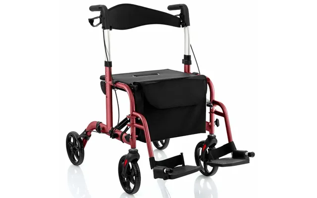 Letvægts Foldbar Rollator Og Kørestol Rød - Justerbar I Højden