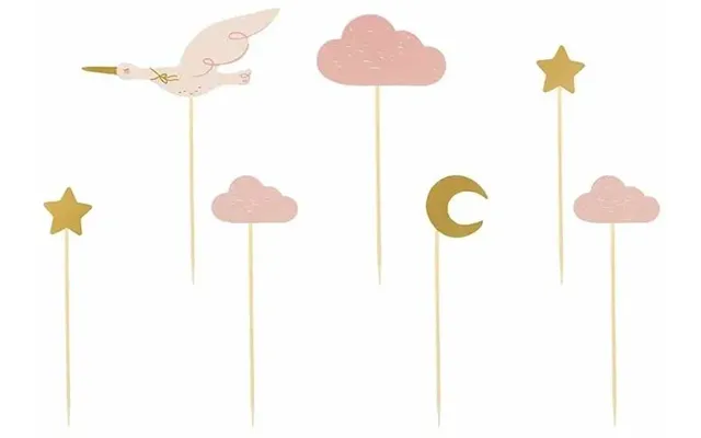 Pink & Gold Cupcake Dekorationer - Stork, Skyer, Stjerner