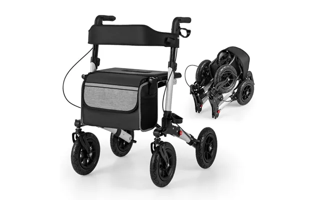 Sammenfoldelig Letvægtsrollator Med Luftdæk Og Sæde 140 Kg Kapacitet