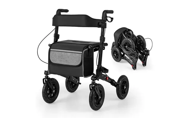 Sammenfoldelig Letvægtsrollator Med Luftdæk Og Sæde 140 Kg