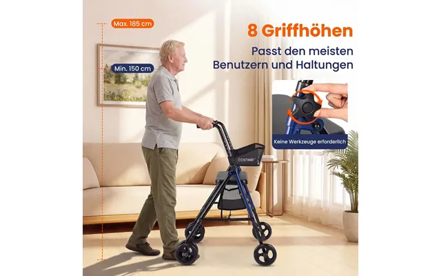 Sammenklappelig Rollator Med Sæde - Justerbar Højde