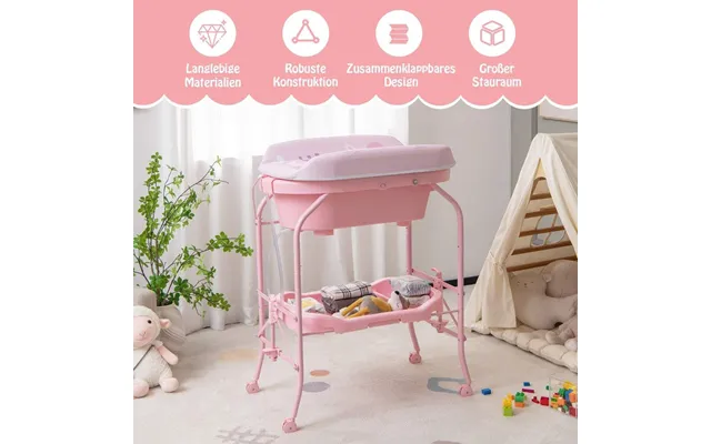 Sammenklappeligt Puslebord Med Badekar Pink - 4-i-1 Design